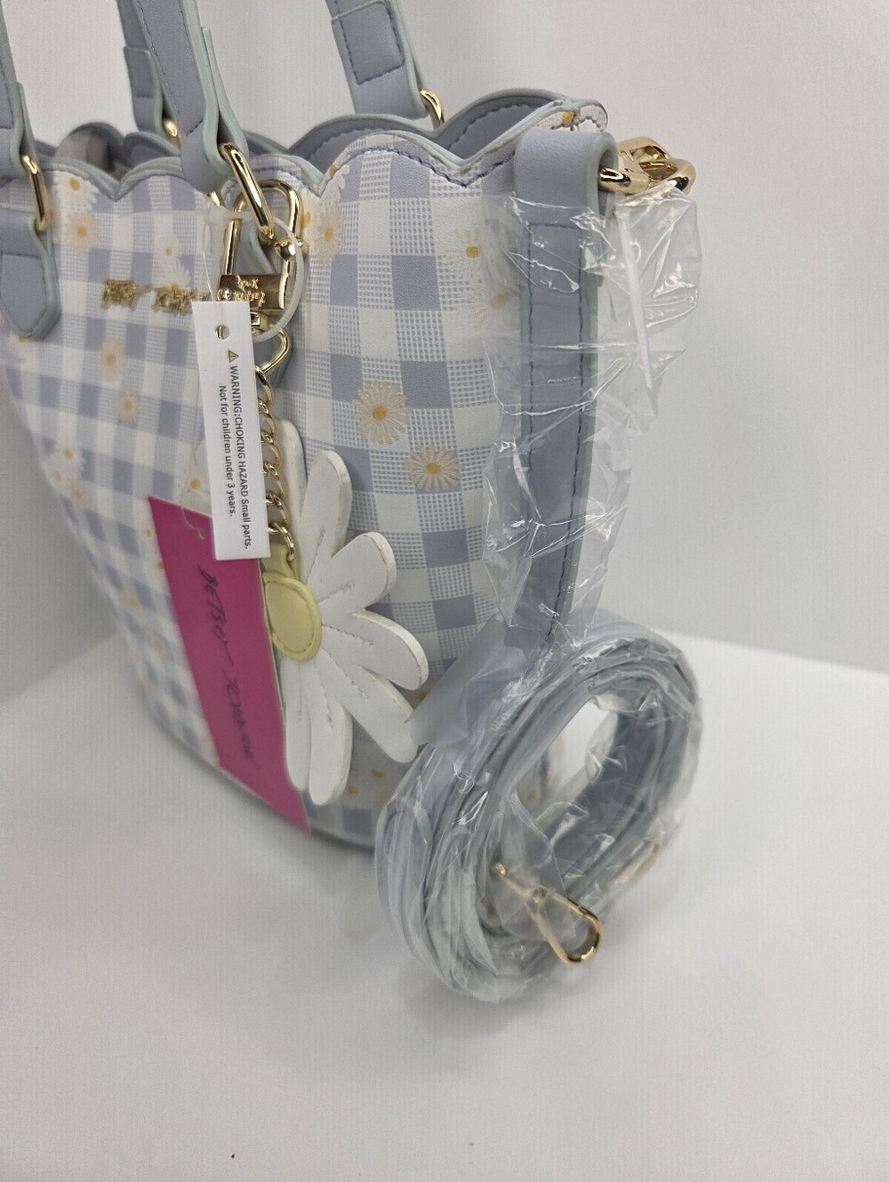 💙▪️Betsey Johnson ▪️Light Blue Daisy XOBLOOM Gingham Tote Bag - Picture 8 of 10